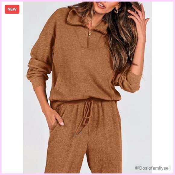 Y2K Tracksuit Set Half Zip Sweatshirt High Waist Sweatpants Lounge Wear - Picture 6 of 8